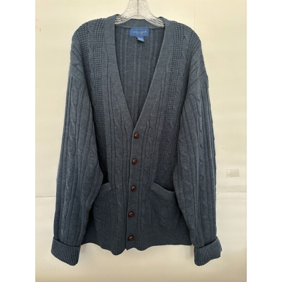 Men's Town Craft Blue cable style button up Fall sweater.  Size XXL-Tall - Picture 1 of 5